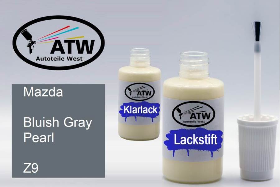 Mazda, Bluish Gray Pearl, Z9: 20ml Lackstift + 20ml Klarlack - Set, von ATW Autoteile West.